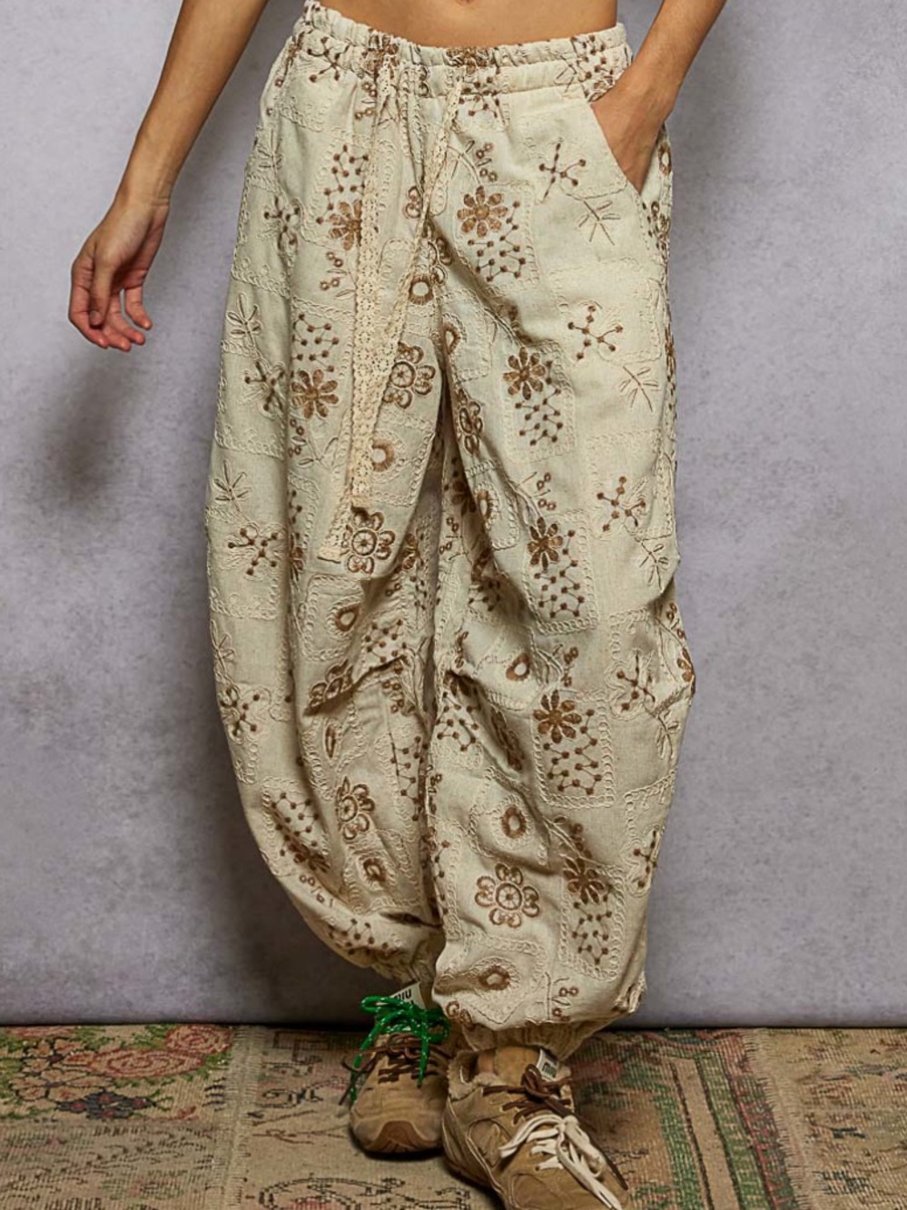 POL Cream Embroidered Balloon Pants